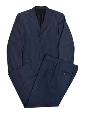 $5000 ZEGNA VINTAGE 90s Luxury Suit Navy Blue Pinstripe Blazer & Dress Pants 44R
